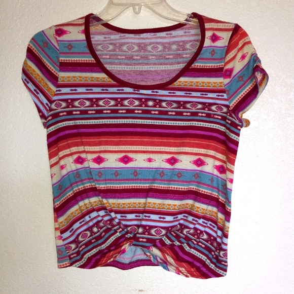 Aztec colors and print Blues, burgundy, creams, gold top s/m to waste front knot - Picture 1 of 3